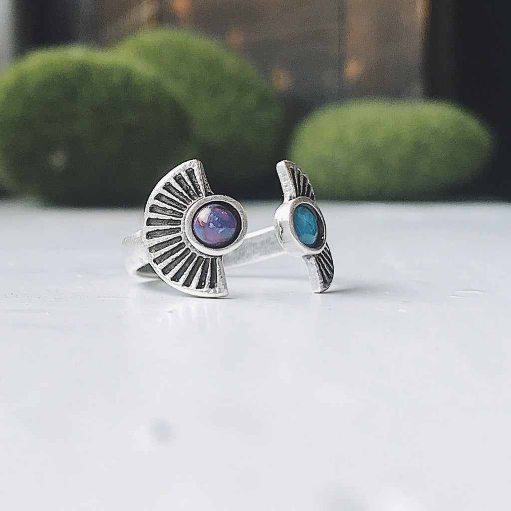 CLEARANCE Dawn to Dusk - Two Stone Turquoise Boho Sunburst Ring