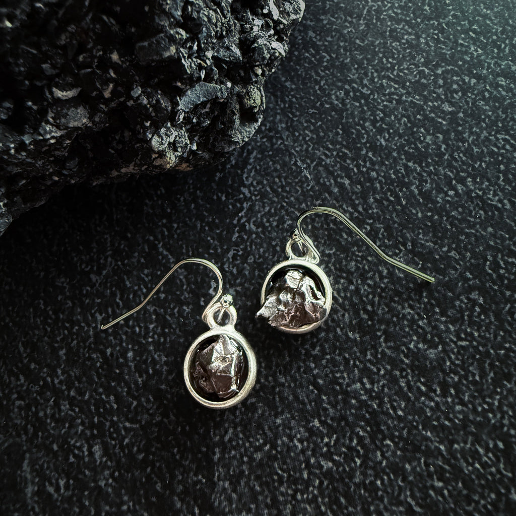 Small Round Raw Meteorite Dangle or Stud Earrings