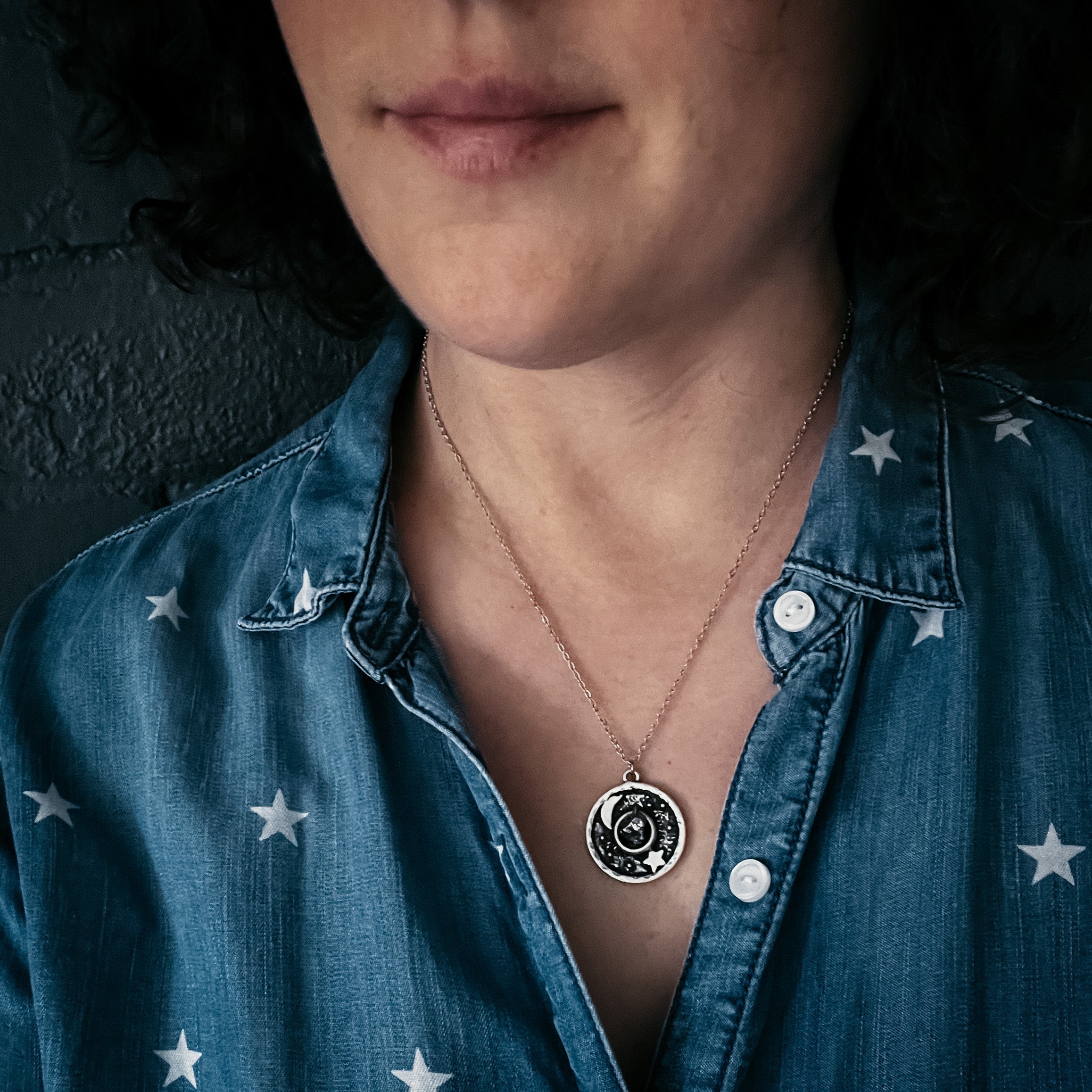 Night Sky Pendant Necklace with Authentic Meteorite