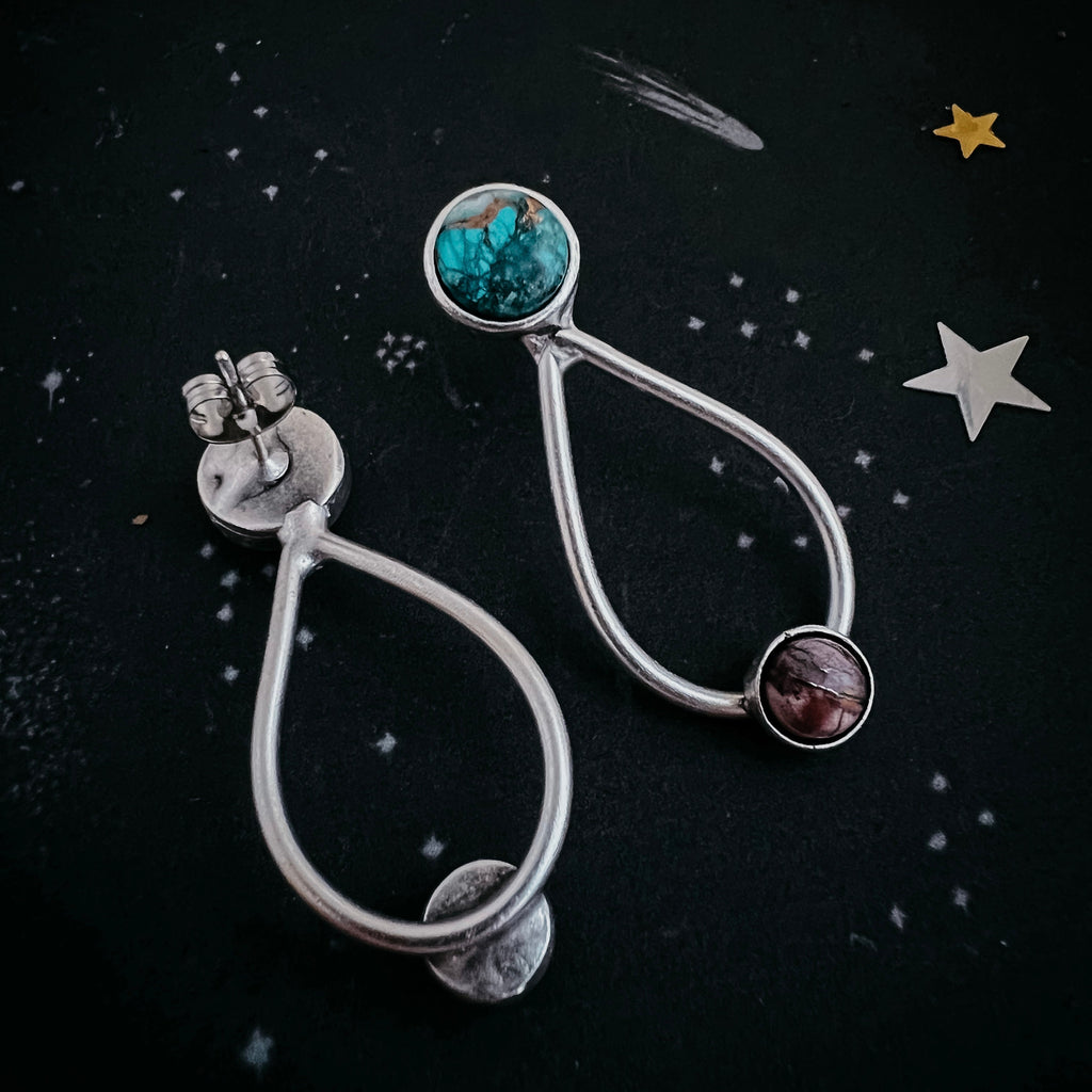 Journey to Mars Earrings - Copper Chrysocolla Earth and Red Jasper Mars