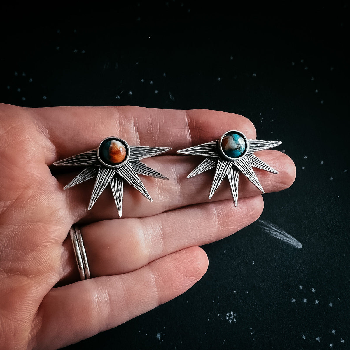 Sun Goddess Earrings with Copper Oyster Turquoise