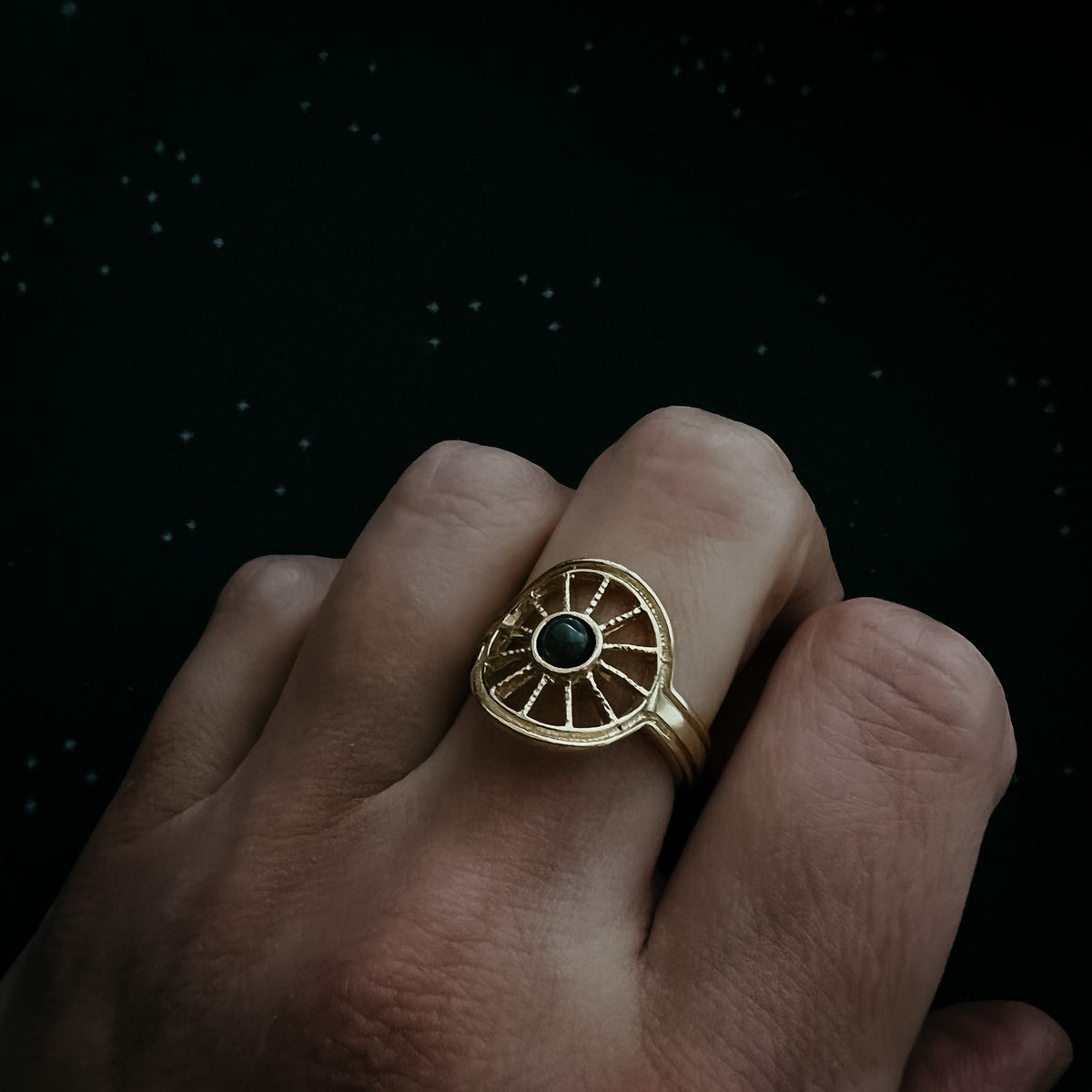 Midnight Sun Ring with Black Opal