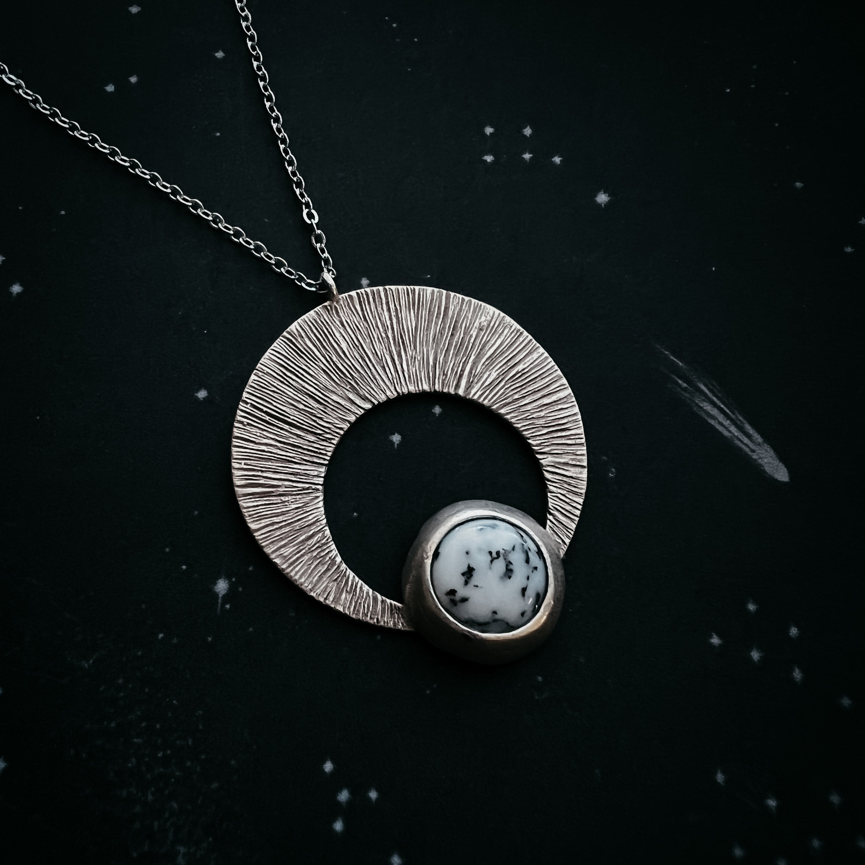 CLEARANCE Crescent Moon Pendant with Dendritic Agate