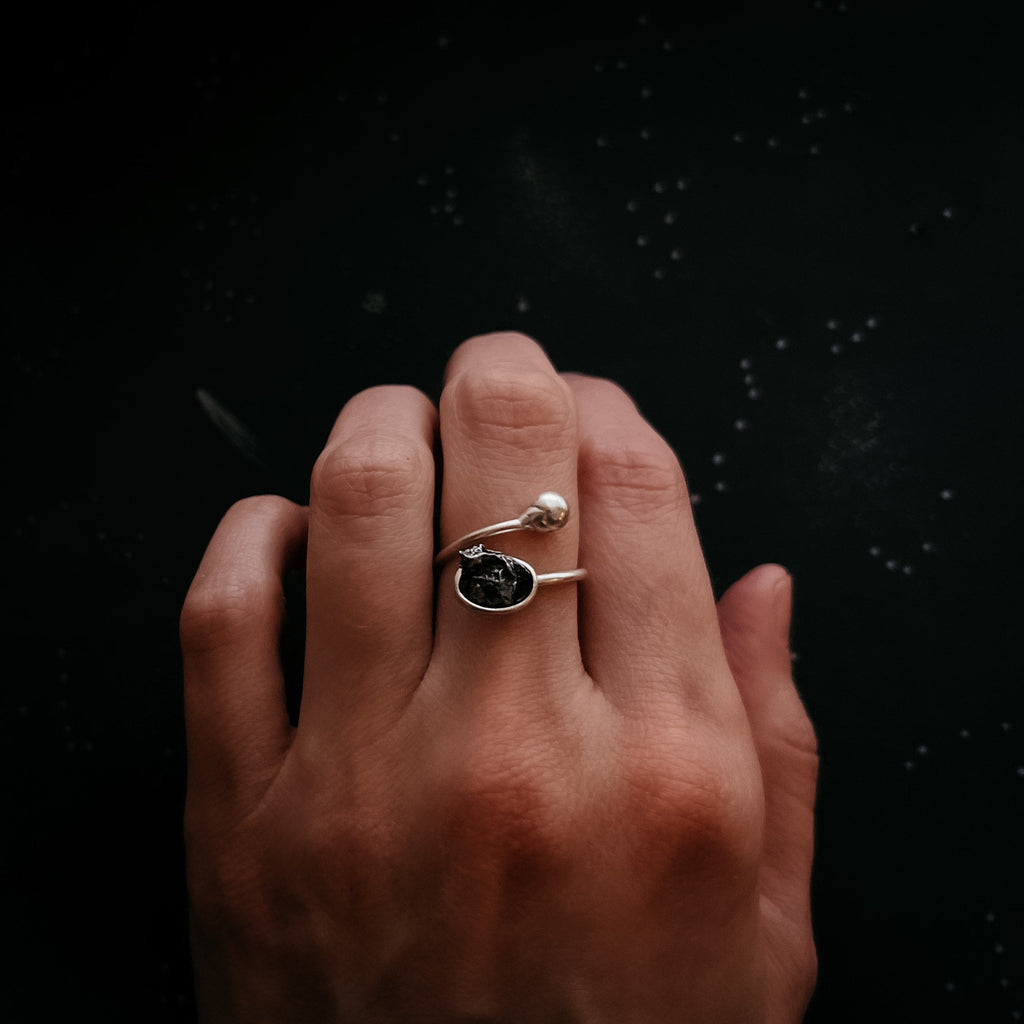 Dainty Oval Wrap Ring with Authentic Raw Meteorite