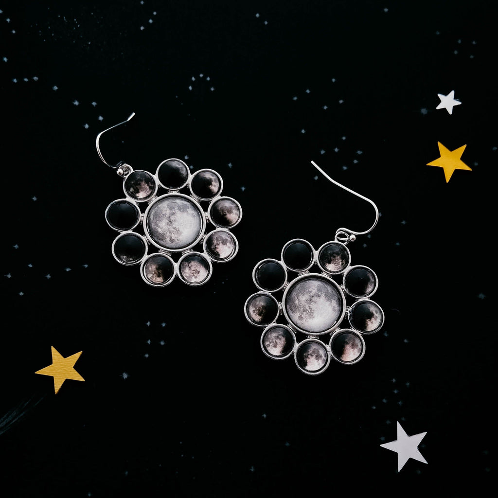 CLEARANCE Moon Phases Halo Dangle Earrings