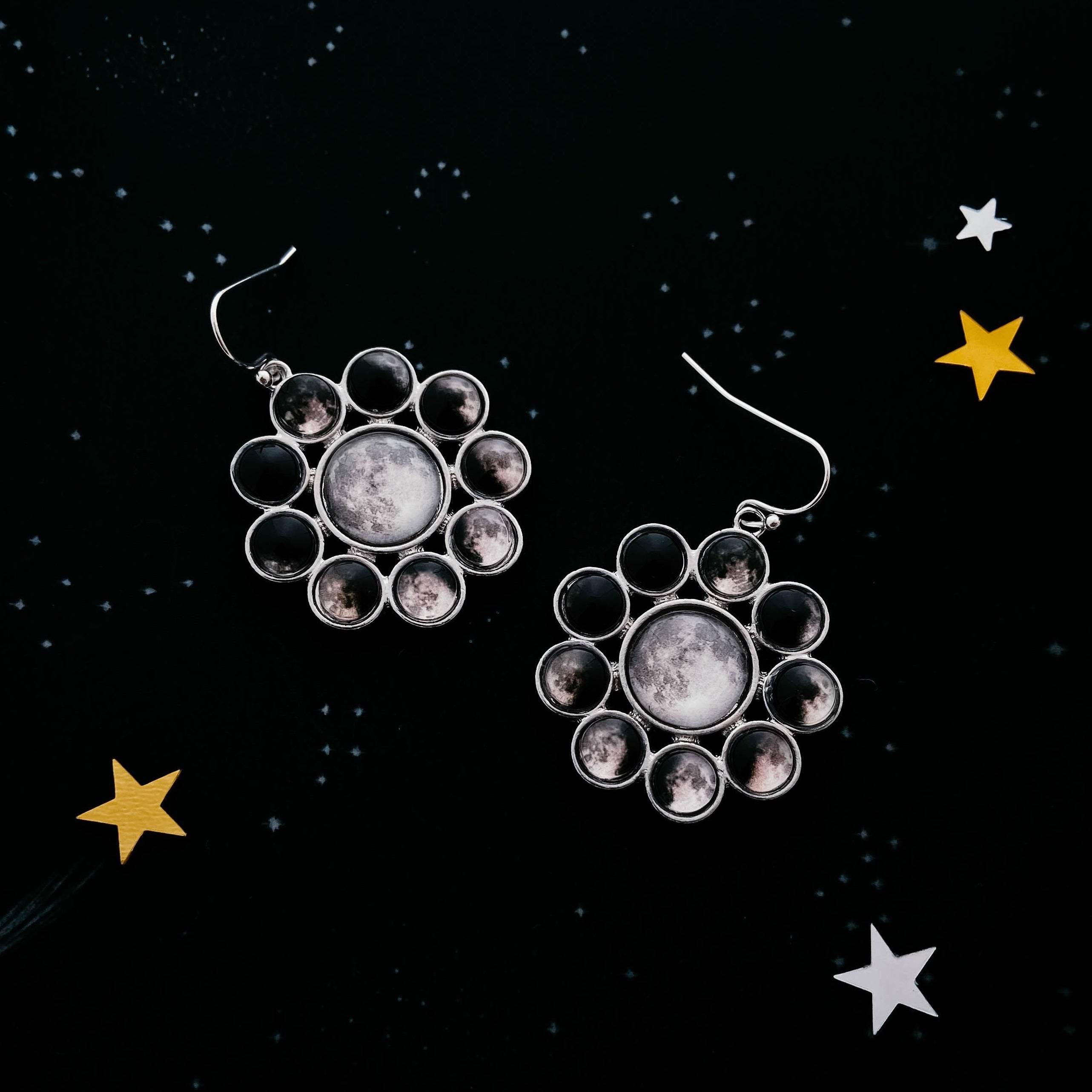 CLEARANCE Moon Phases Halo Dangle Earrings