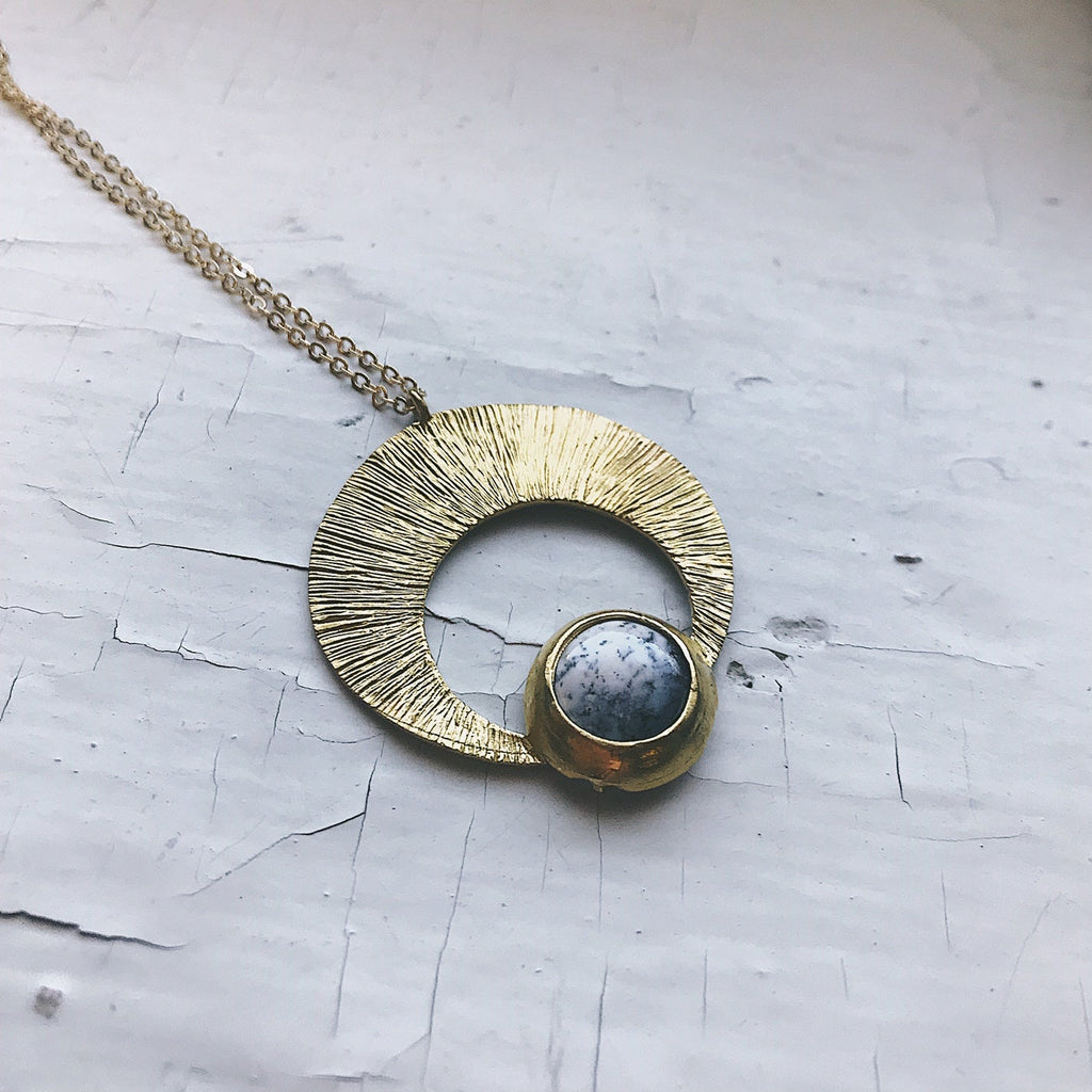 CLEARANCE Crescent Moon Pendant with Dendritic Agate