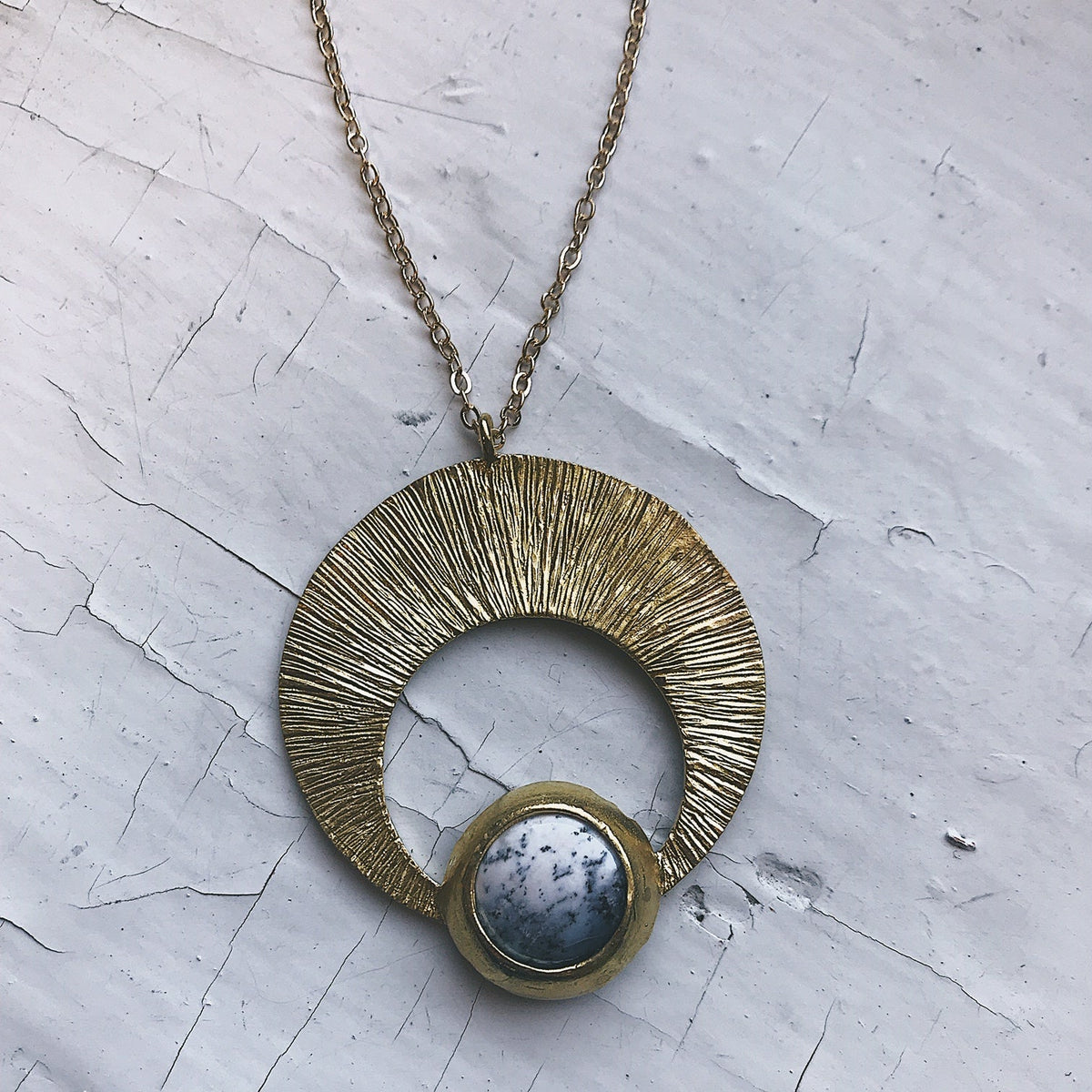 CLEARANCE Crescent Moon Pendant with Dendritic Agate