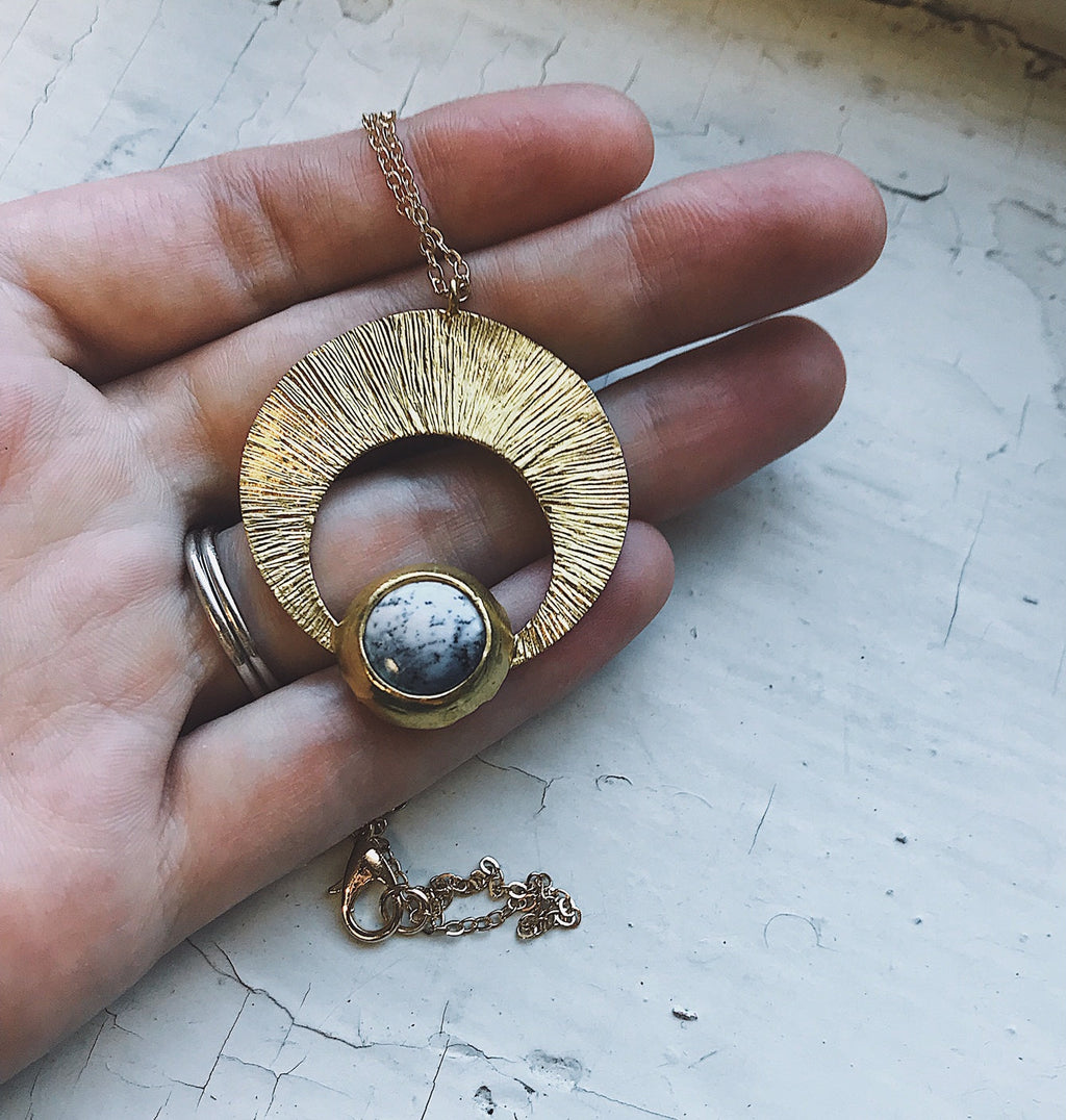 CLEARANCE Crescent Moon Pendant with Dendritic Agate
